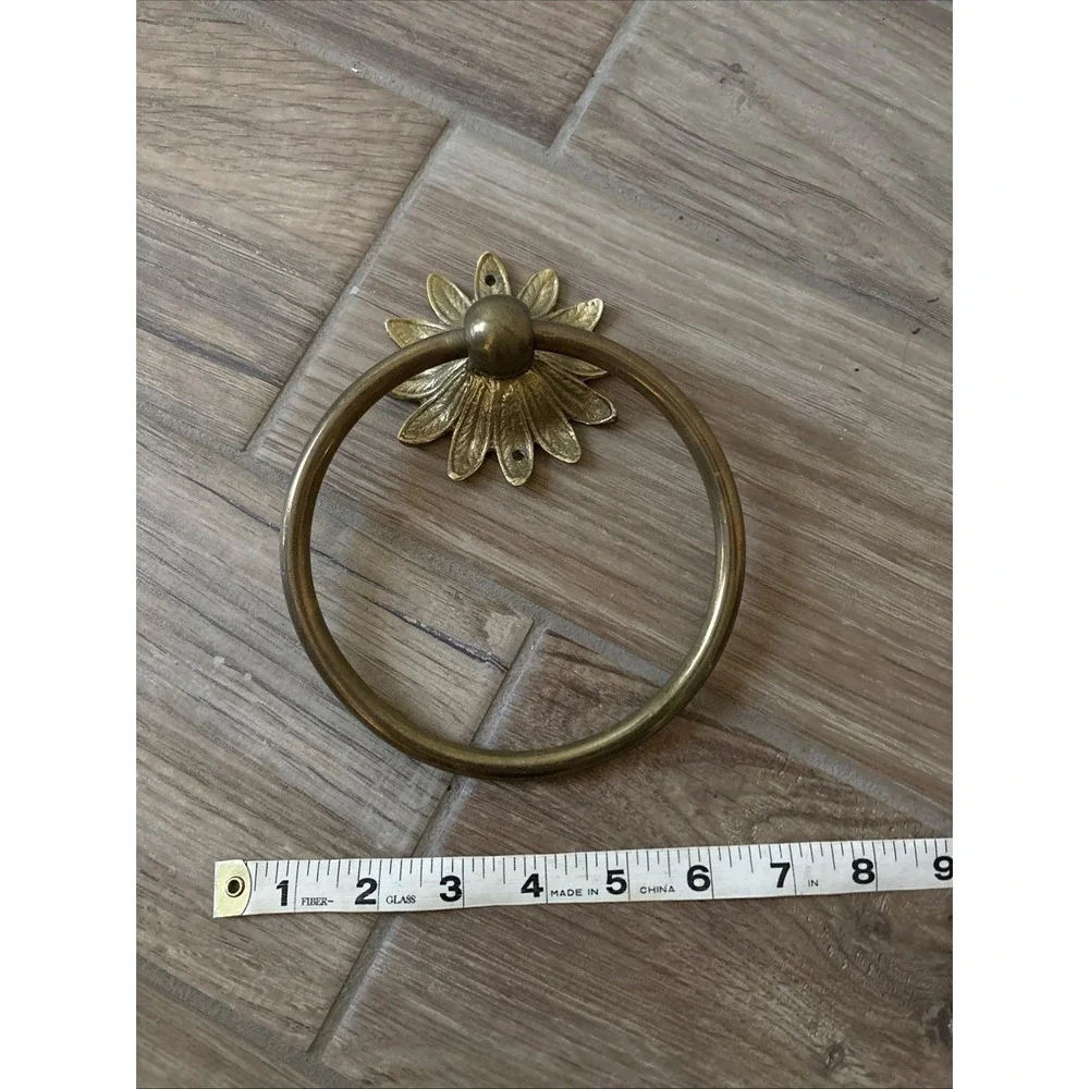 Brass Napkin Towel Ring Mcm Flower Pattern Base Vintage Wall Mount Home Decor